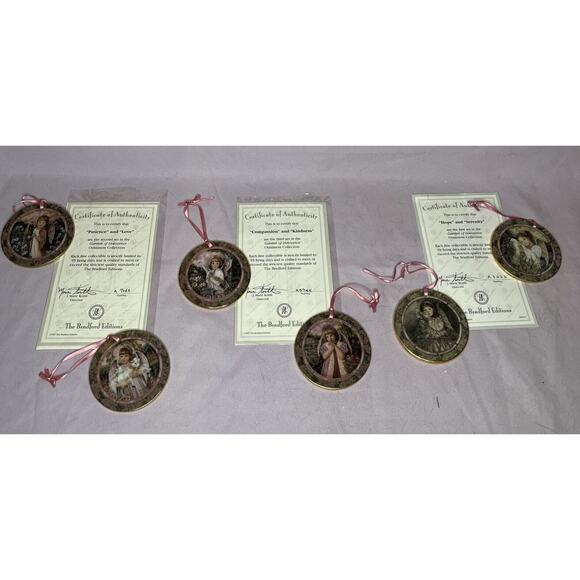 8 BRADFORD EDITIONS Garden Of Innocence ANGEL ORNAMENTS Grace Faith Love Peace + - Picture 1 of 7